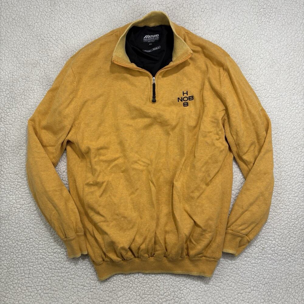 Mizuno Windlite Sweater Mens XXL 1/4 Zip Windproof Yellow Lined Golf Performance